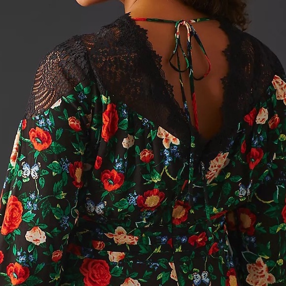 NWT Anthropologie Lacy V-Neck Mini Dress in Black Floral Motif Women’s Size 6 - Picture 6 of 7